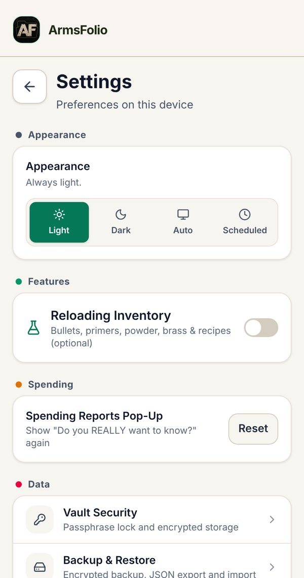 Settings screen